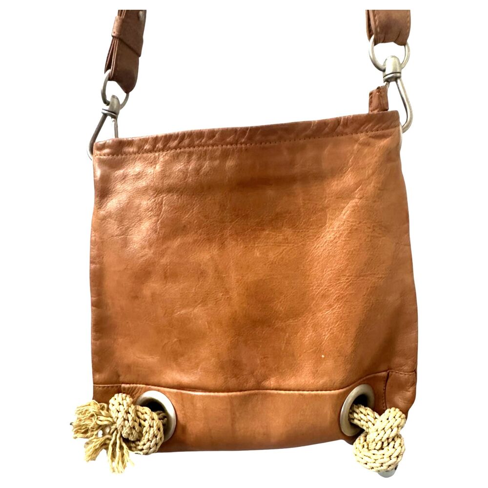 Renato Angi Venezia Italy Brown Leather Nautical Rope Accent Crossbody Purse